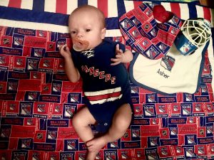 Asher is ready for the start of hockey season. Let's go Rangers!