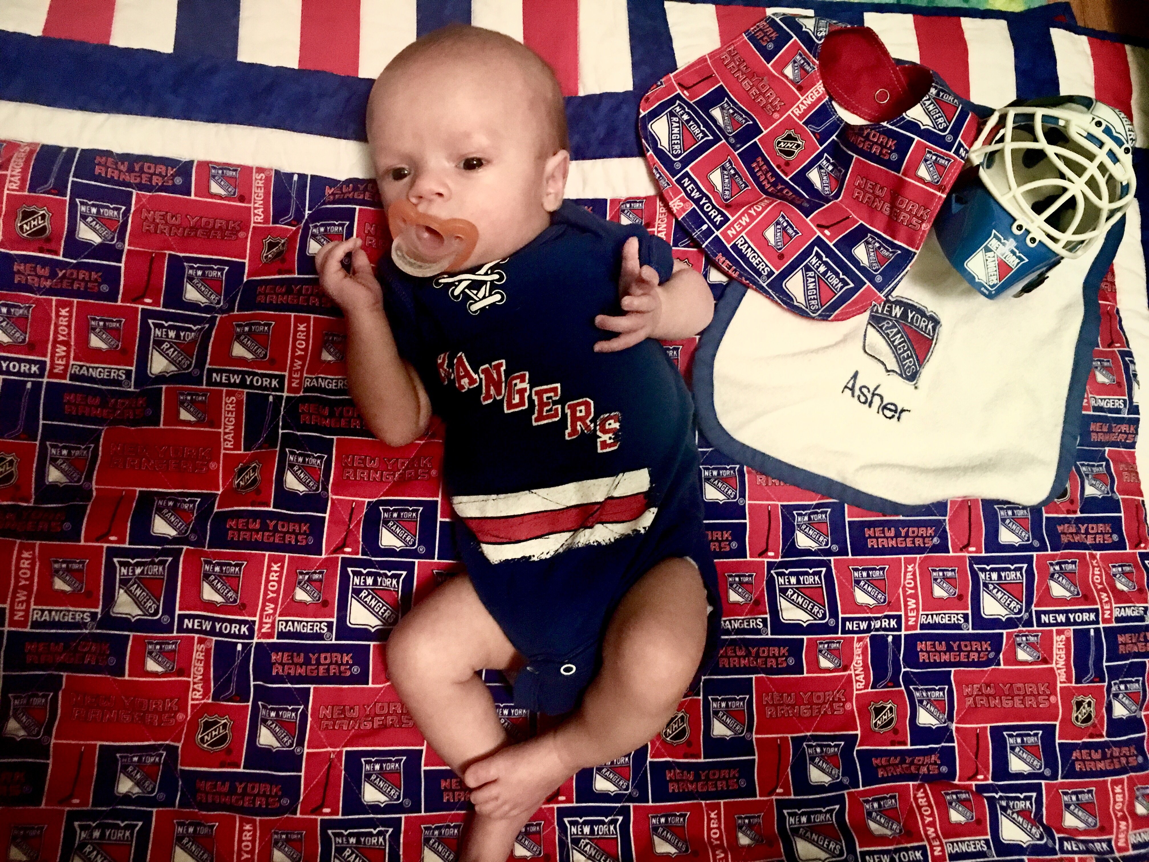 Asher is ready for the start of hockey season. Let's go Rangers!