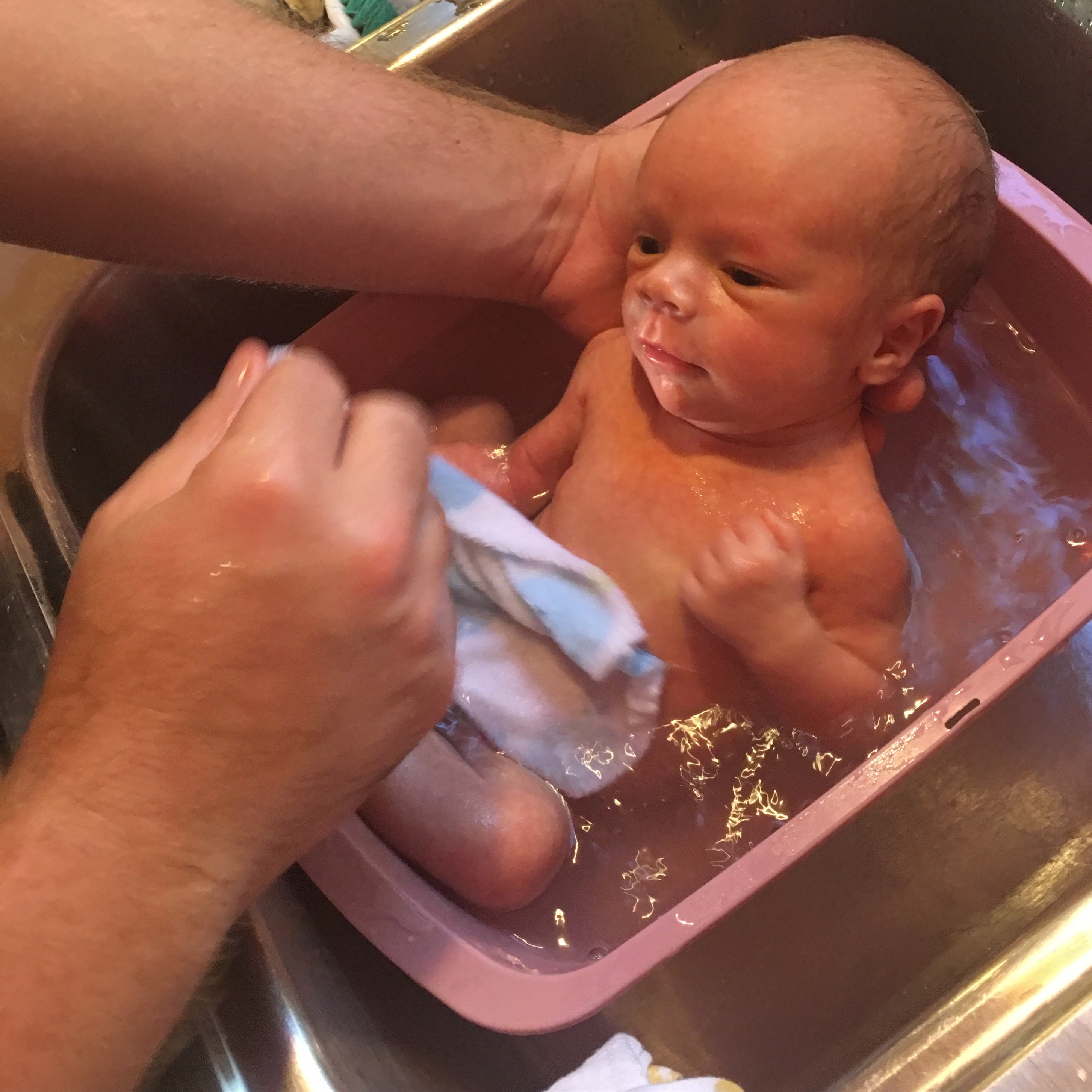 Asher's first bath