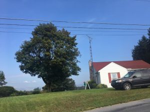 Front view of my house where the tree and antenna stand.